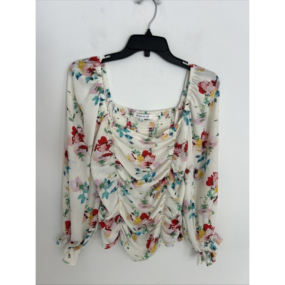 Rose + Olive Women‎ M Whimsical Floral Smocked Puff Long Sleeves Romantic Blouse